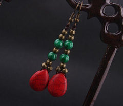 Ethnic Brass and Bead Drop Earrings