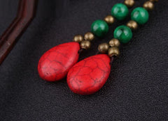 Ethnic Brass and Bead Drop Earrings