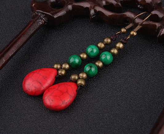 Ethnic Brass and Bead Drop Earrings