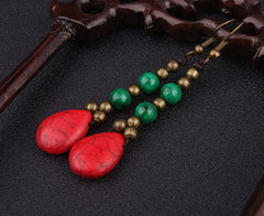 Ethnic Brass and Bead Drop Earrings