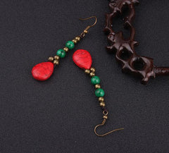 Ethnic Brass and Bead Drop Earrings