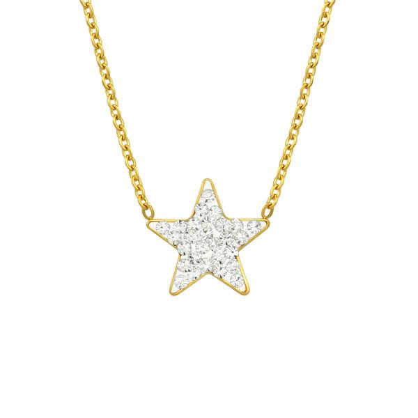 Gold  Steel Crystal Star Necklace