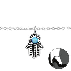Silver Hamsa Anklet Azure