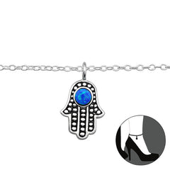 Silver Hamsa Anklet Pacific Blue