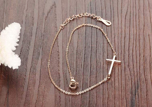 Stainless Steel Rose Gold Cross Anklet