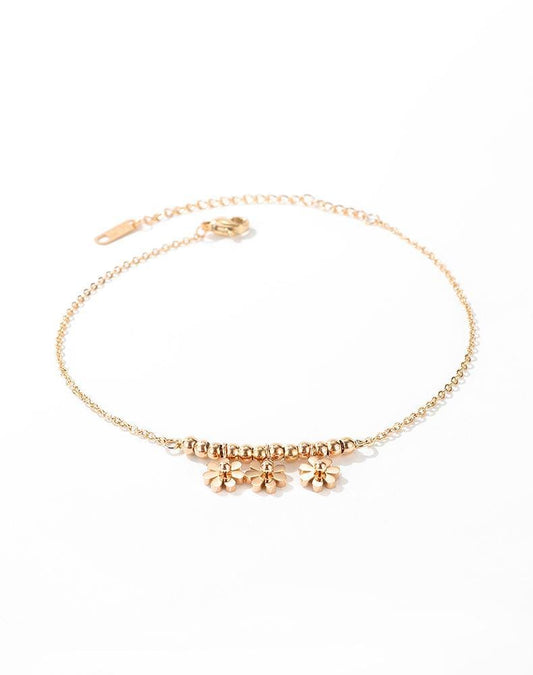 Stainless Steel Rose Gold Flowers Anklet