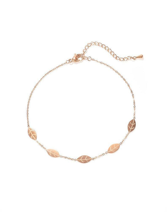 Stainless Steel Rose Gold leaf Anklet