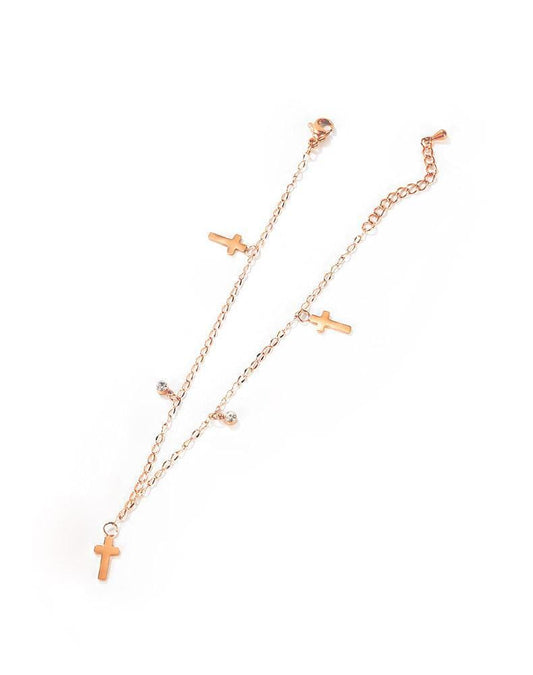 Stainless Steel Rose Gold Cross Anklet