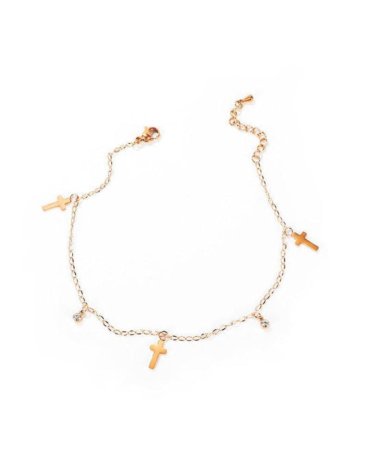 Stainless Steel Rose Gold Cross Anklet