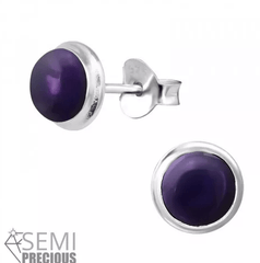 Silver Genuine stone Round  Earrings