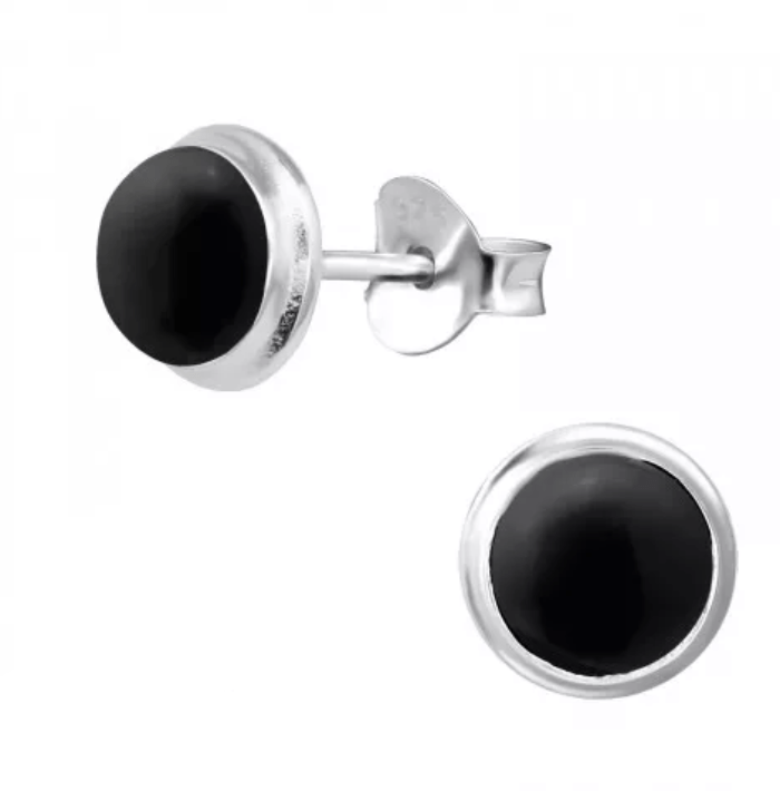 Silver Genuine Stone Black Onyx Earrings