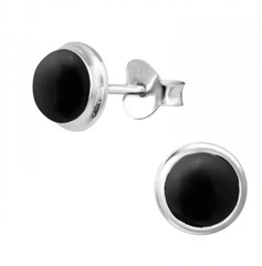 Silver Genuine Stone Black Onyx Earrings