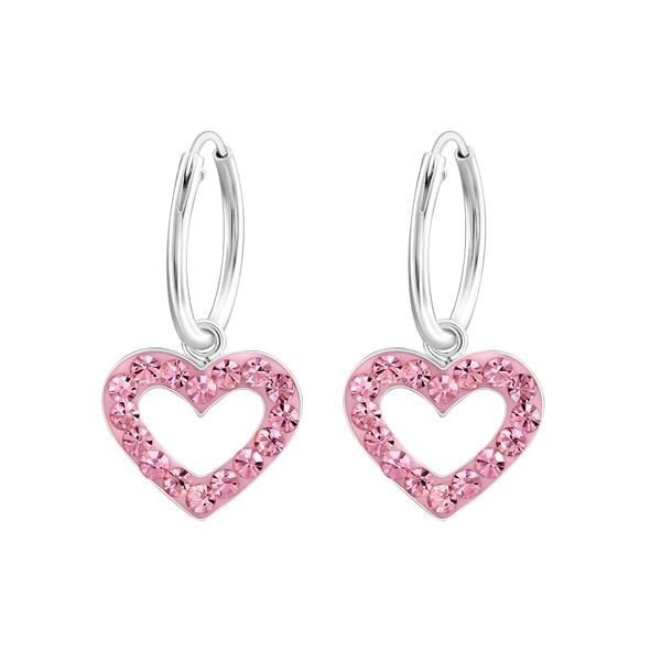 Children's Silver Hanging Heart Light Rose Hoop Earrings