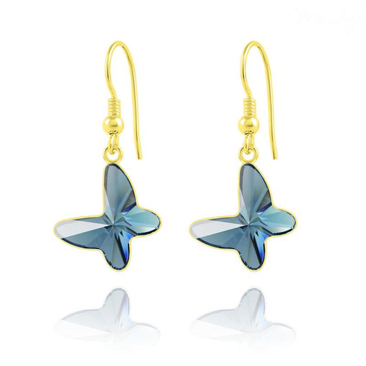 24K Gold Blue Butterfly Earrings