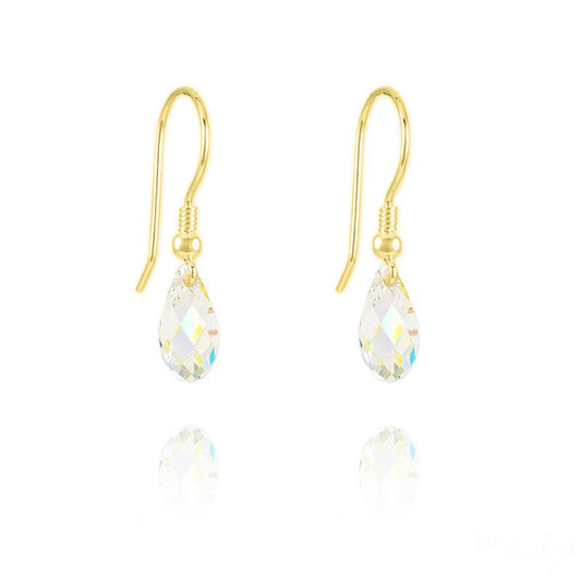 24K Gold Swarovski Crystal White AB Teardrop Earrings