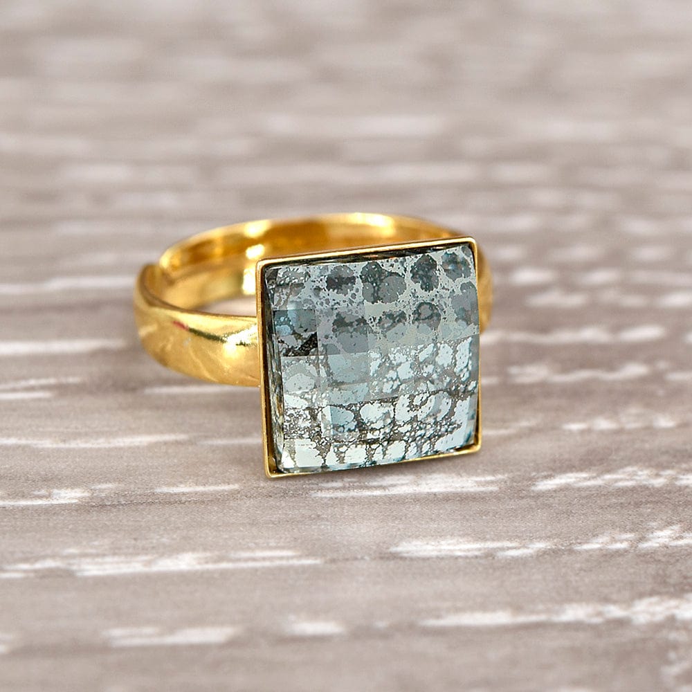 Chessboard 24K Gold Silver Patina Ring