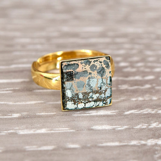 Chessboard 24K Gold Rose Patina Ring