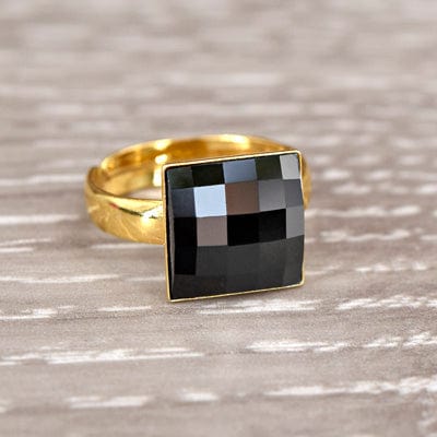 Chessboard 24K Gold Jet Ring