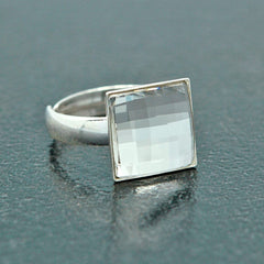 Chessboard Silver Crystal Ring