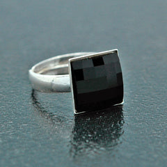 Chessboard Silver Jet Ring