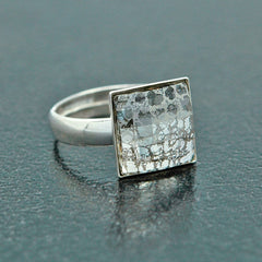 Chessboard Silver Patina Ring