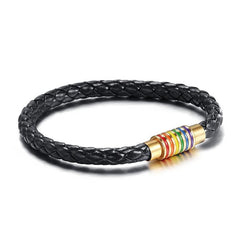Black Braided Rainbow Leather Bracelet