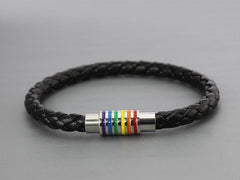 Black Braided Rainbow Leather Bracelet