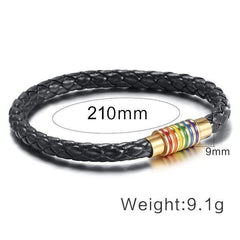 Black Braided Rainbow Leather Bracelet