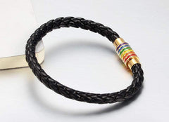 Black Braided Rainbow Leather Bracelet