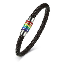 Black Braided Rainbow Leather Bracelet