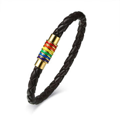 Black Braided Rainbow Leather Bracelet