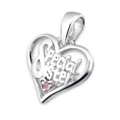 Silver Special Sister Heart Pendant Charm-crystal