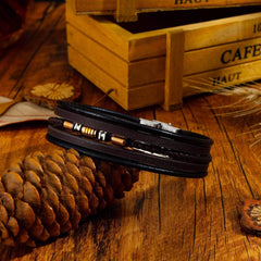 Mens Brown Braided Leather Bangle Bracelet