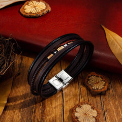 Mens Brown Braided Leather Bangle Bracelet