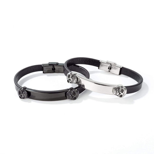 Steel Skull Head Leather Bracelet