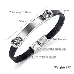 Steel Skull Head Leather Bracelet