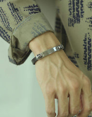 Steel Skull Head Leather Bracelet