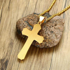 Stainless Steel CZ Gold Cross Necklace