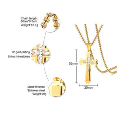 Stainless Steel CZ Gold Cross Necklace