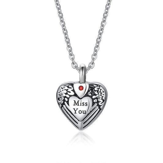 Stainless Steel “Miss You” Cremation Memorial Urn Necklace