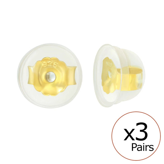 3 Pairs Silicone Coate Silver Gold Butterfly Backs