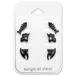 Steel Black Earrings Animal Set