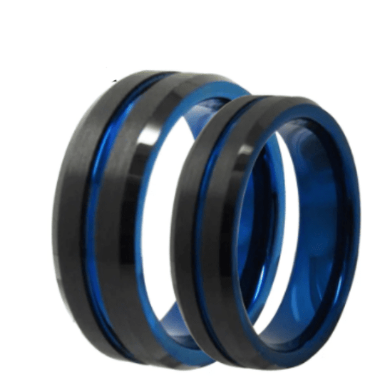 Blue Black Wedding Engagement Ring for Couple