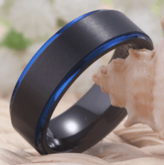 Blue Black Wedding Engagement Ring for Couple
