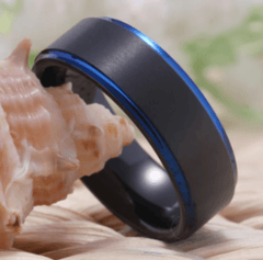 Blue Black Wedding Engagement Ring for Couple