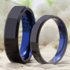 Blue Black Wedding Engagement Ring for Couple