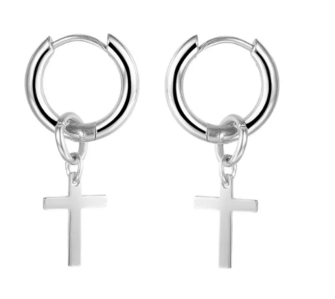 Cross Drop Hoop Earrings