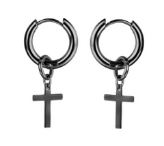 Cross Drop Hoop Earrings