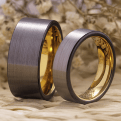 Brushed Grey Gold Wedding Engagement Ring for Couple