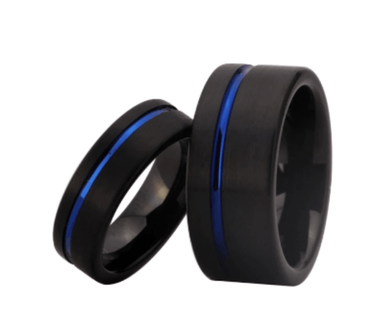 Blue inlay Black Wedding Engagement Ring for Couple